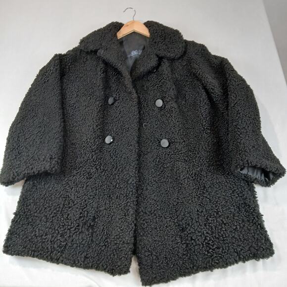 Vintage 50s Curly Persian Lamb Teddy Coat Black Car Medium Large Jackie O - Picture 10 of 10